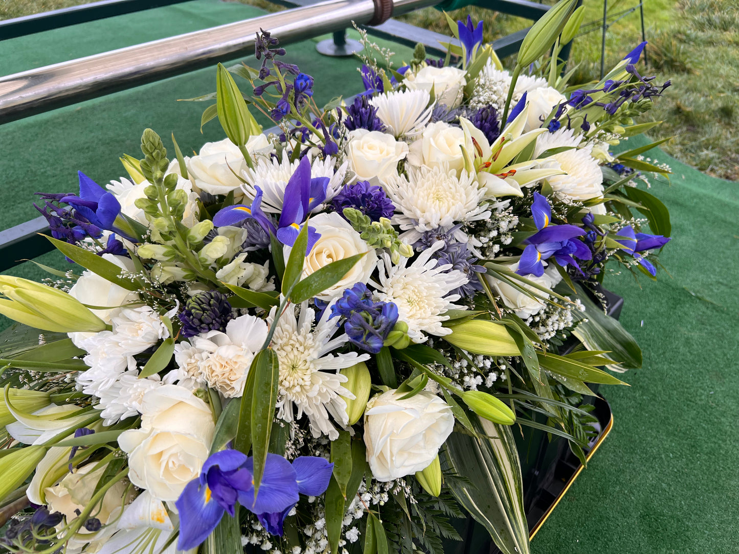 Full Casket Spray with Roses – Custom Funeral Floral Tribute