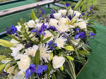 Full Casket Spray with Roses – Custom Funeral Floral Tribute