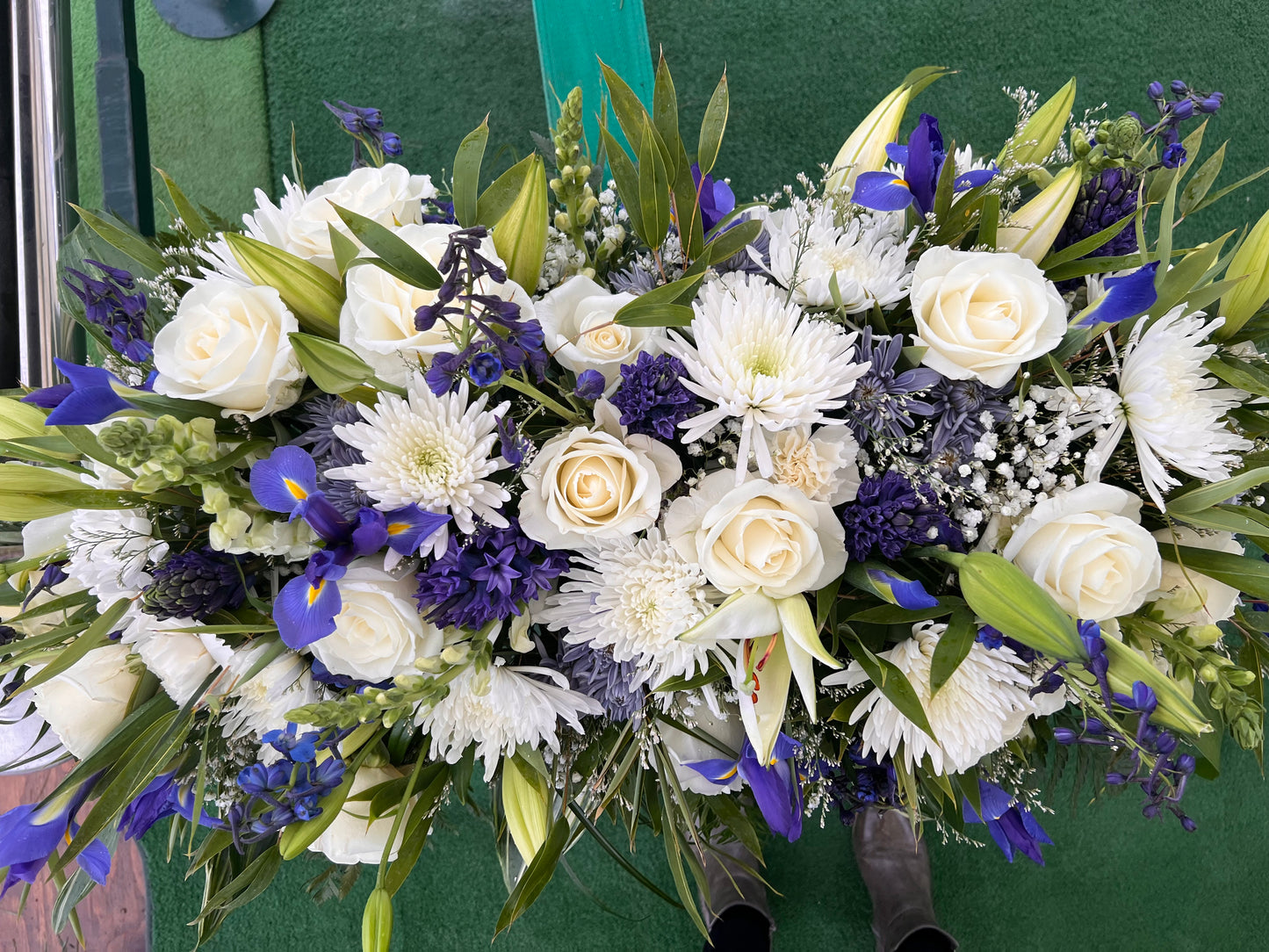 Full Casket Spray with Roses – Custom Funeral Floral Tribute