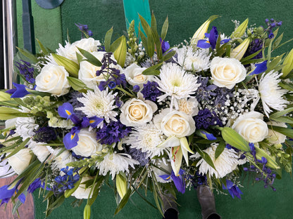 Full Casket Spray with Roses – Custom Funeral Floral Tribute