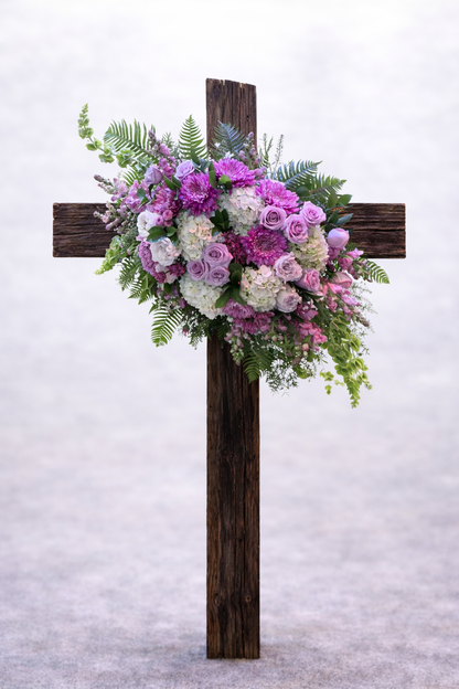 Rustic Wood Cross Standing Spray | Funeral Flowers