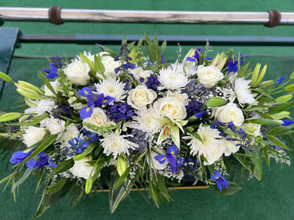 Full Casket Spray with Roses – Custom Funeral Floral Tribute