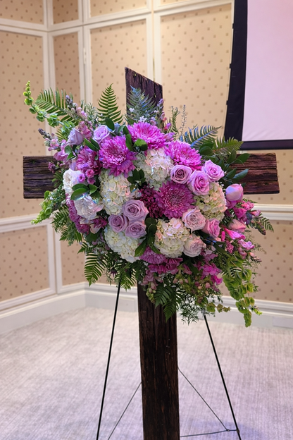 Rustic Wood Cross Standing Spray | Funeral Flowers