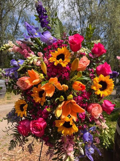 Bright Standing Funeral Spray | Celebration of Life Flowers