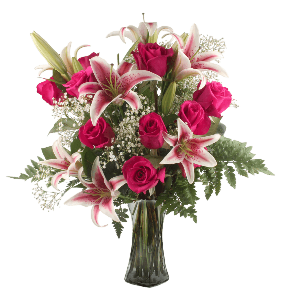 # 7b.  Valentine's Day Arrangement - Mixed Roses & Flowers in a Basket