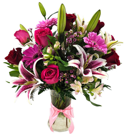 # 7b.  Valentine's Day Arrangement - Mixed Roses & Flowers in a Basket