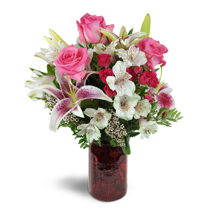 # 7b.  Valentine's Day Arrangement - Mixed Roses & Flowers in a Basket