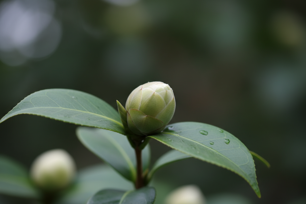 camellia bud stage green branch